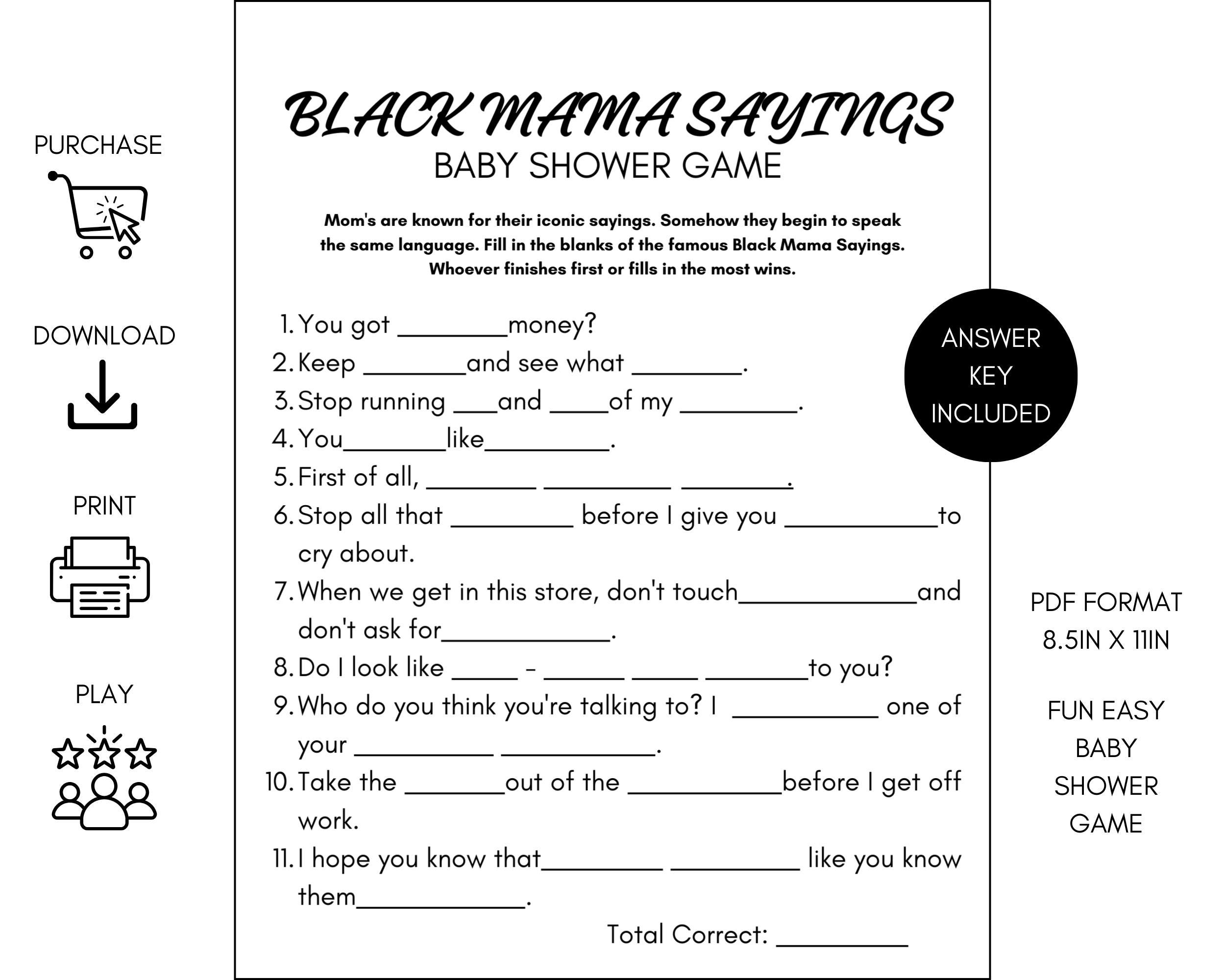 Black Momma Saying Baby Shower Game Black Mama Saying Baby Shower Game Baby Shower Printable Instant Download Etsy