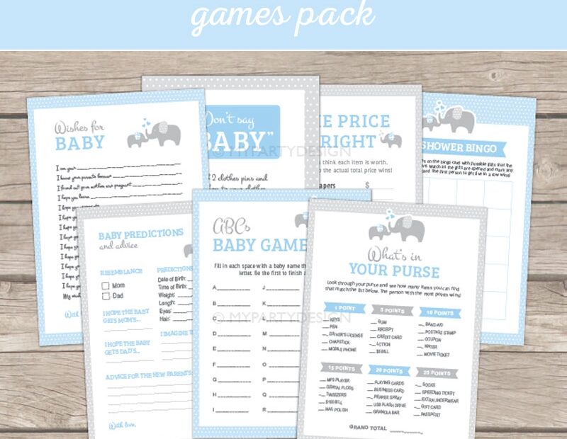 Blue Elephant Baby Shower Games Printable PDF My Party Design