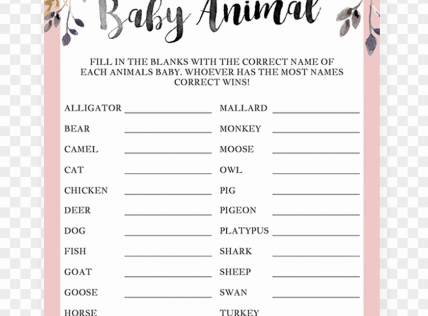 Blush Floral Baby Shower Game Name That Animal By Littlesizzle