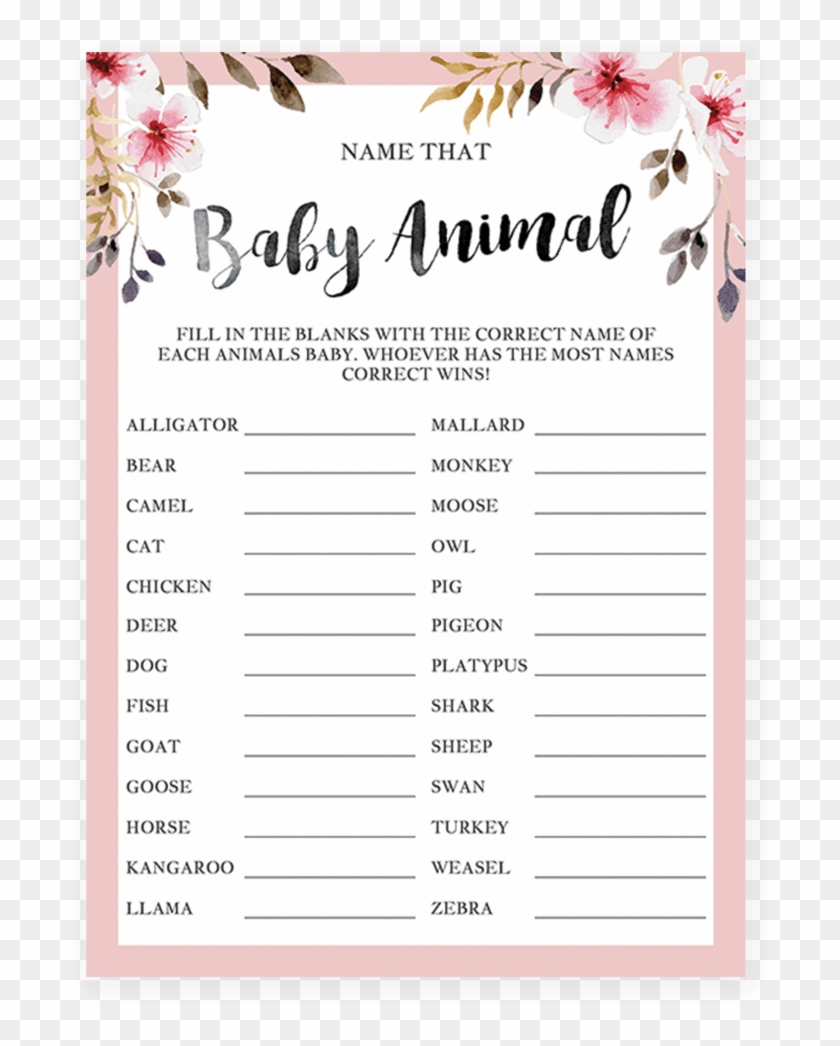 Blush Floral Baby Shower Game Name That Animal By Littlesizzle 