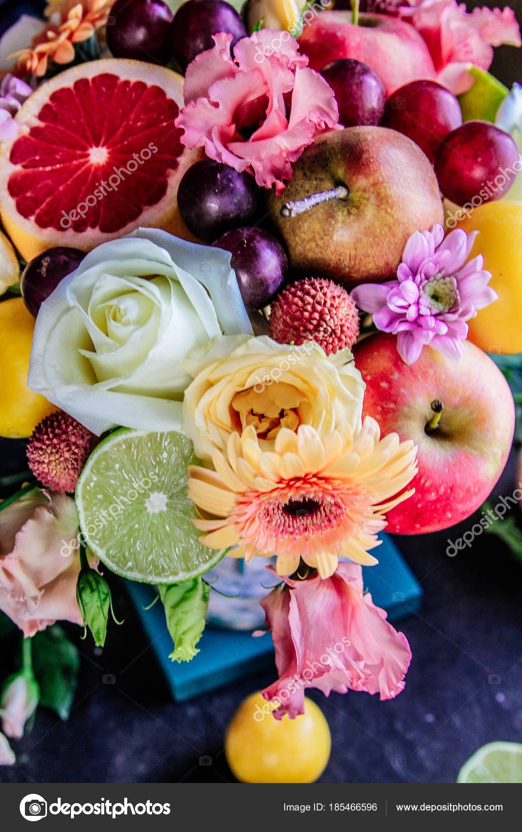 Bouquet Flowers Fruits Stock Photo Lesinaena 185466596