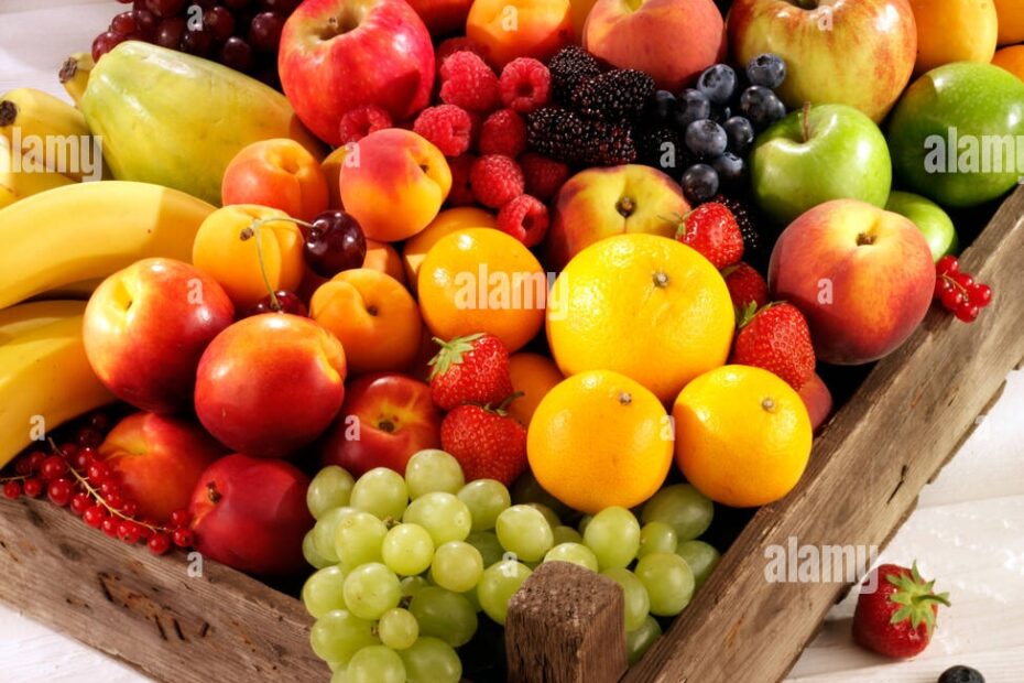 Box Of Fresh Mixed Fruit Stock Photo Alamy