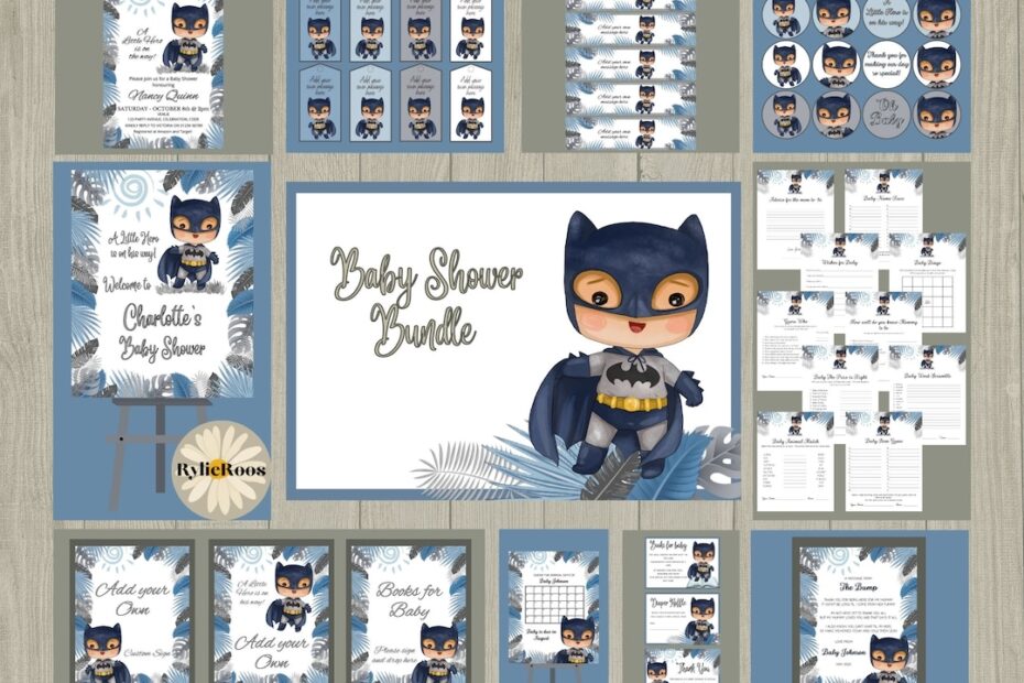 Boys Blue Superhero Baby Shower Invitation Bundle Batboy Baby Shower Decor Bat Baby Complete Shower Bundle Etsy