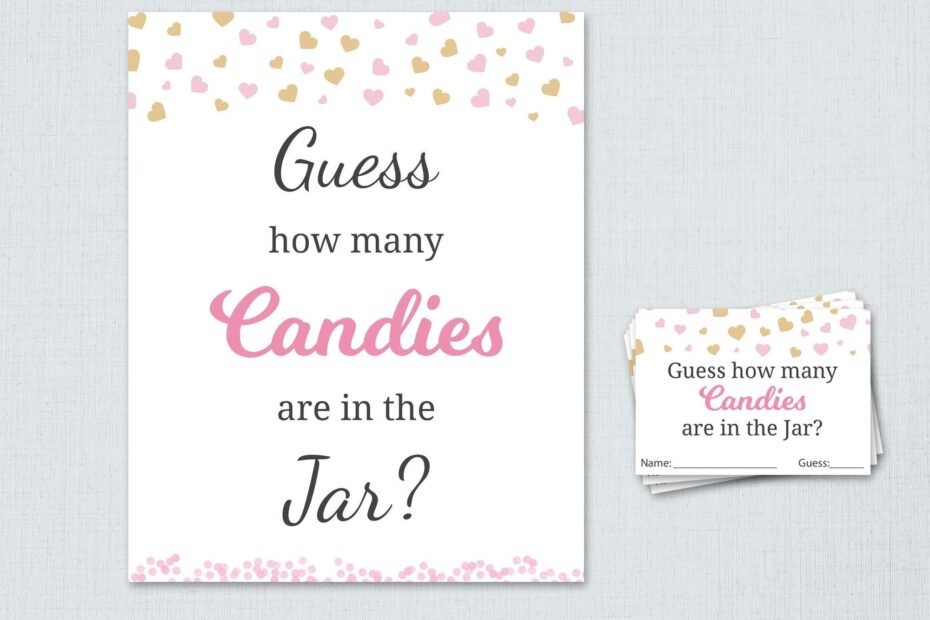 Candy Guessing Game Girl Baby Shower Games Printable Pink Hearts Guess How Many Candies In A Jar Candies In Bottle Activities B003 Etsy