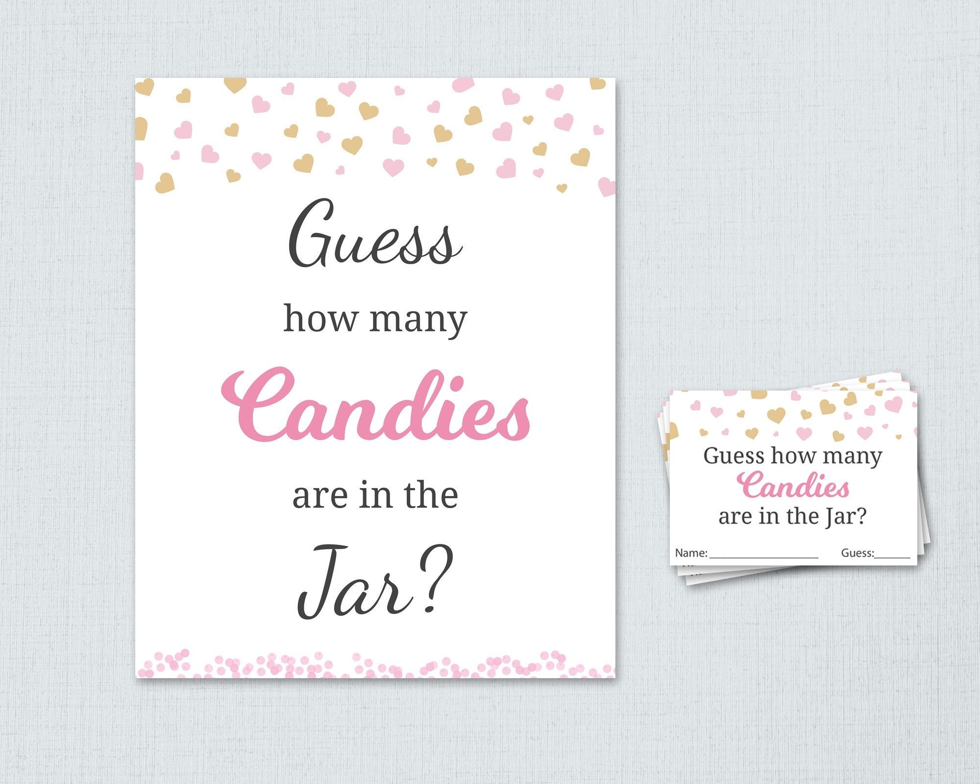 Candy Guessing Game Girl Baby Shower Games Printable Pink Hearts Guess How Many Candies In A Jar Candies In Bottle Activities B003 Etsy