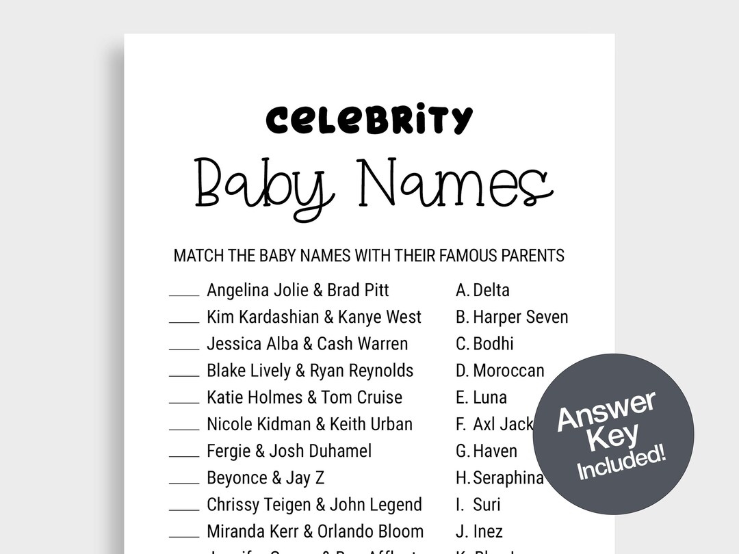 Celebrity Baby Names Baby Shower Game Printable Greenery Baby Shower Games Printable Baby Shower Instant Download Greenery Baby Shower DBF6 Etsy