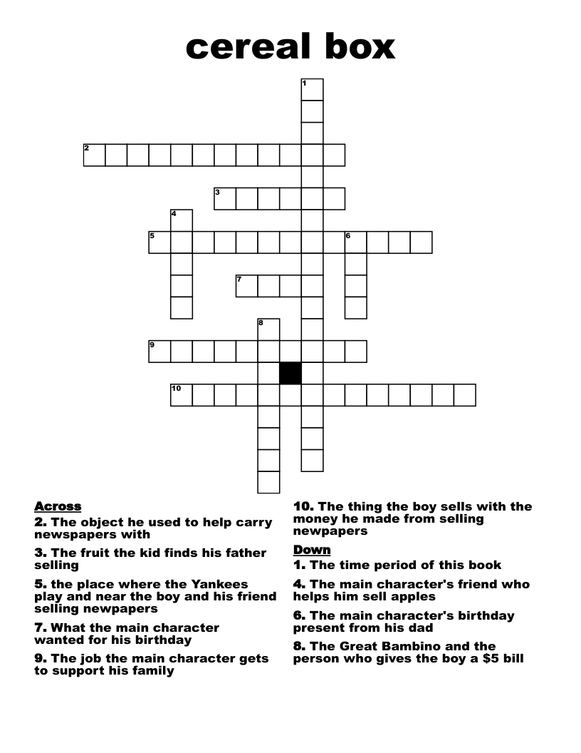 Cereal Box Crossword WordMint