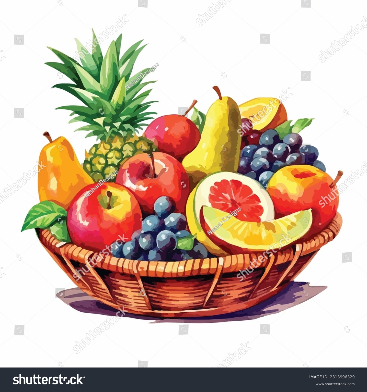 Clipart Fruit Basket Watercolor Illustration Stock Vector Royalty Free 2313996329 Shutterstock