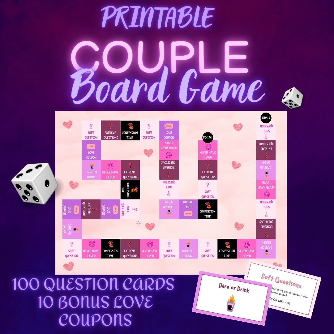 Couple Board Game Printable Board Game Couple Drink Game Date Night Game Adult Game For Couples Couples Truth Or Dare Questions Etsy