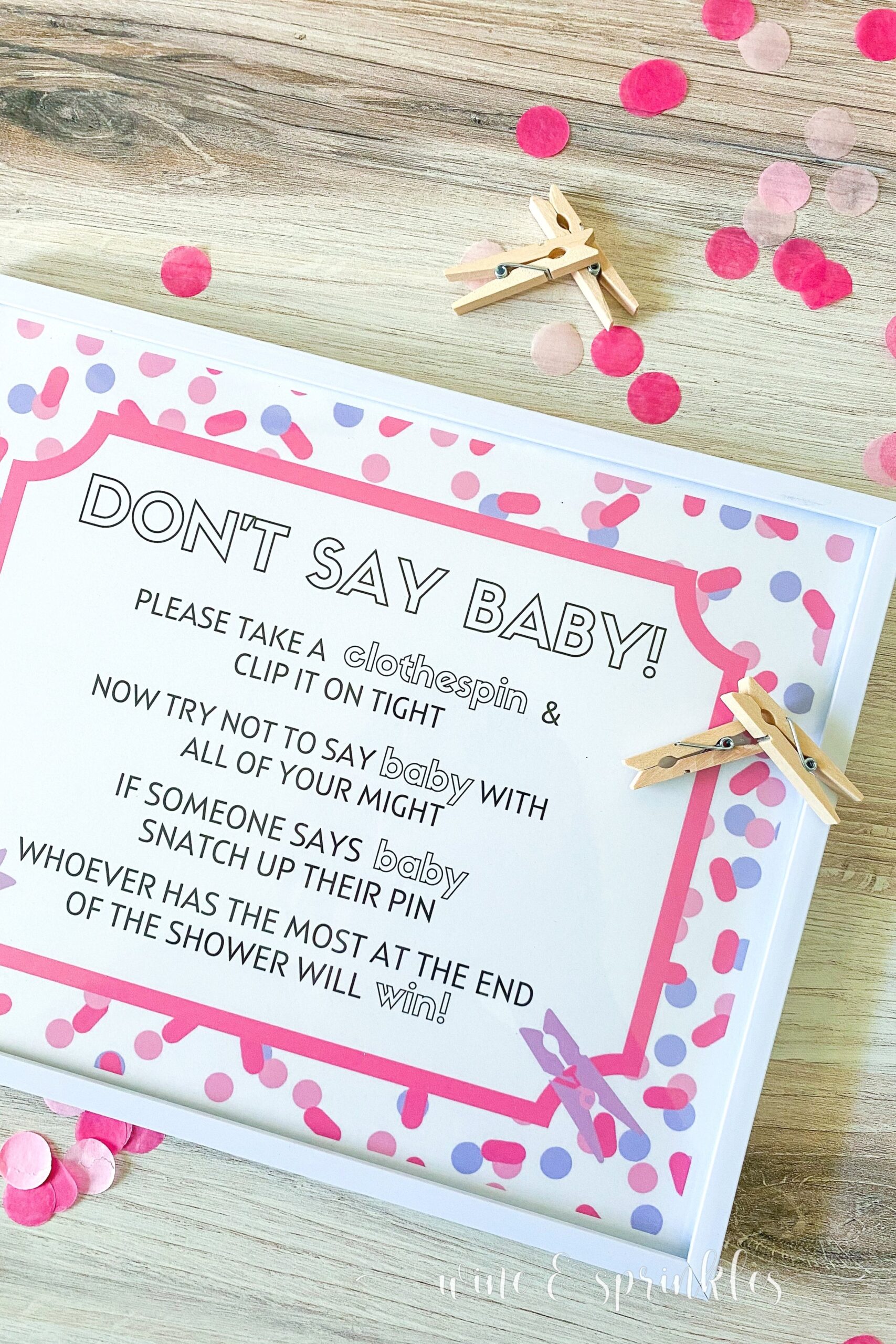 DIY Don t Say Baby Clothespin Baby Shower Game Wine U0026 Sprinkles