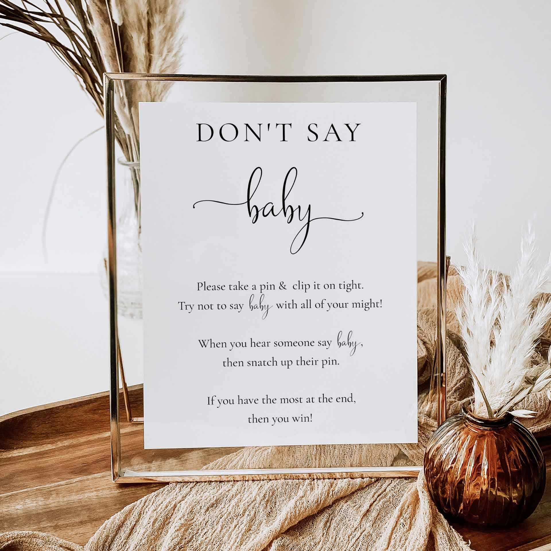 Don t Say Baby Sign Baby Shower Clothespin Game Peg Game Baby Shower Games Minimalist Elegant Printable Simple 8 X 10 Poster SR2 Etsy UK