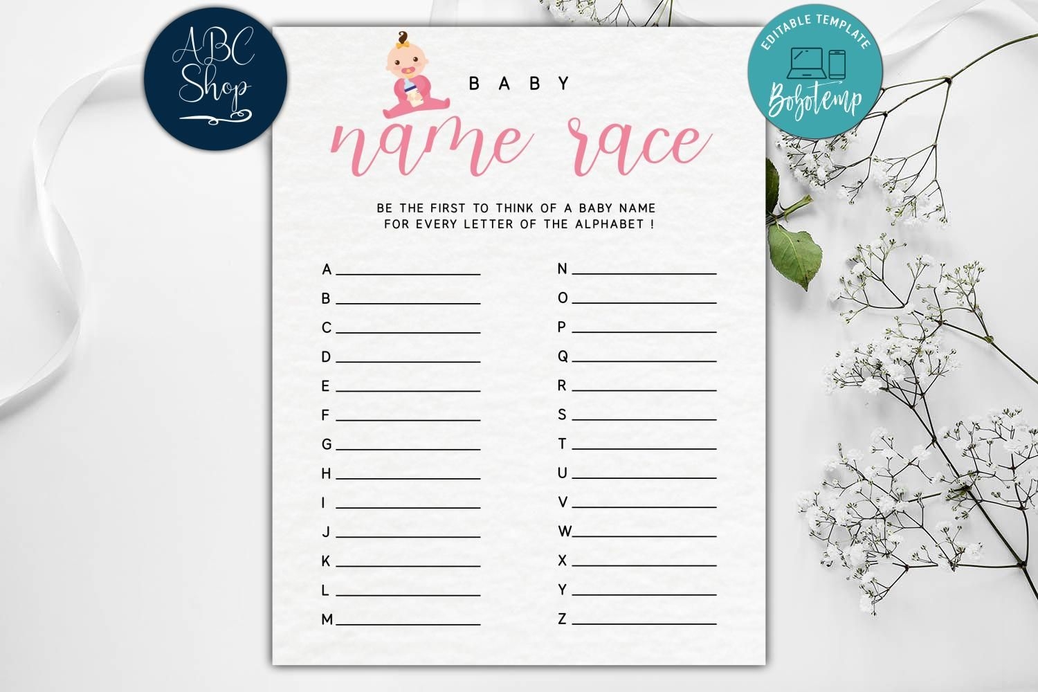 Editable Baby Name Race Baby Girl Baby Shower Game DIY