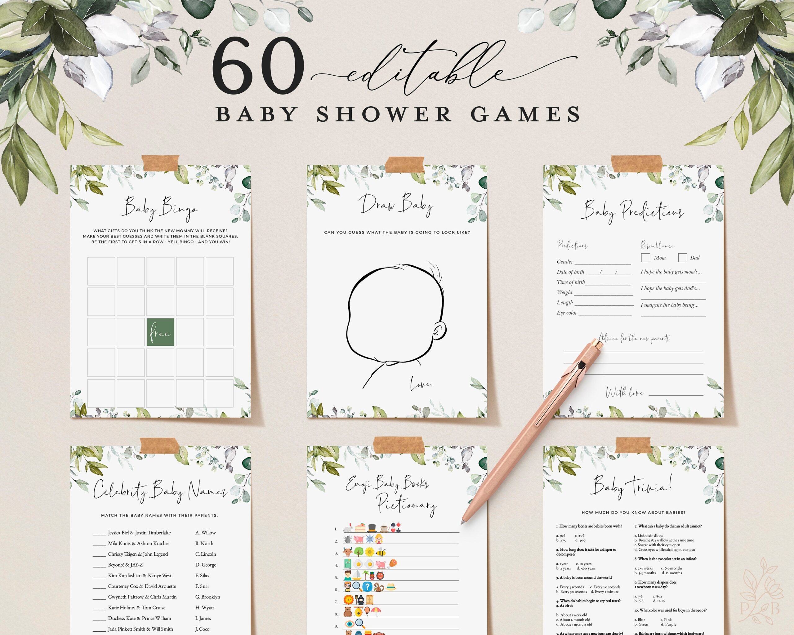 Editable Baby Shower Games 60 Baby Shower Games Bundle Download Baby Shower Games Printable Baby Party Games Virtual Baby Games REESE Etsy