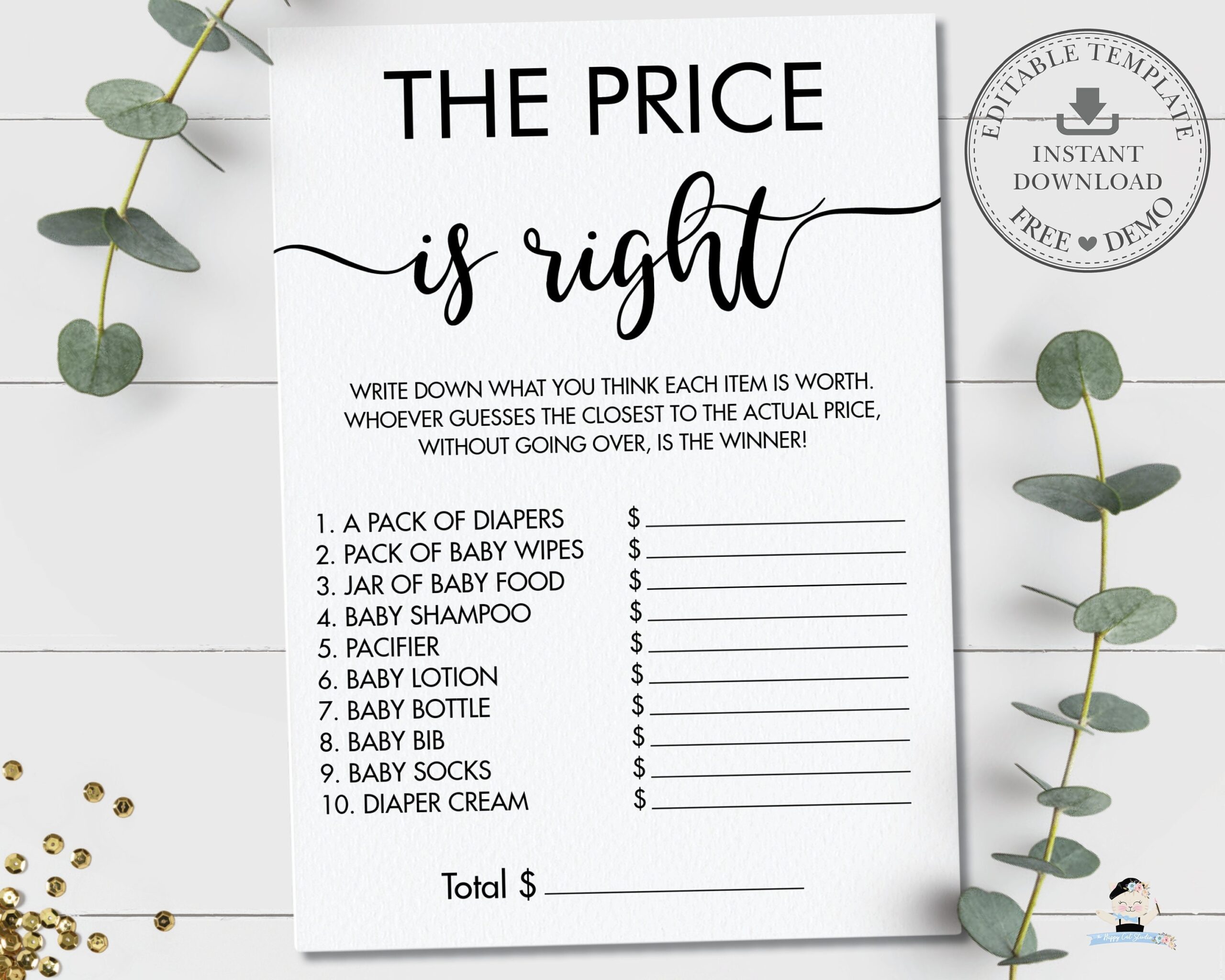 free printable baby shower price is right game