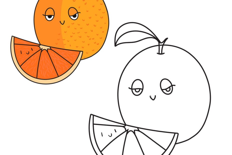 Educational Game Coloring Book Orange Fruit Vector Image