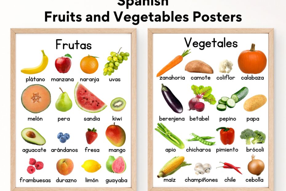 Educational Spanish Fruits And Vegetables Posters Food Montessori Bilingual Homeschool Spanish Fruits Digital Download Printable Etsy