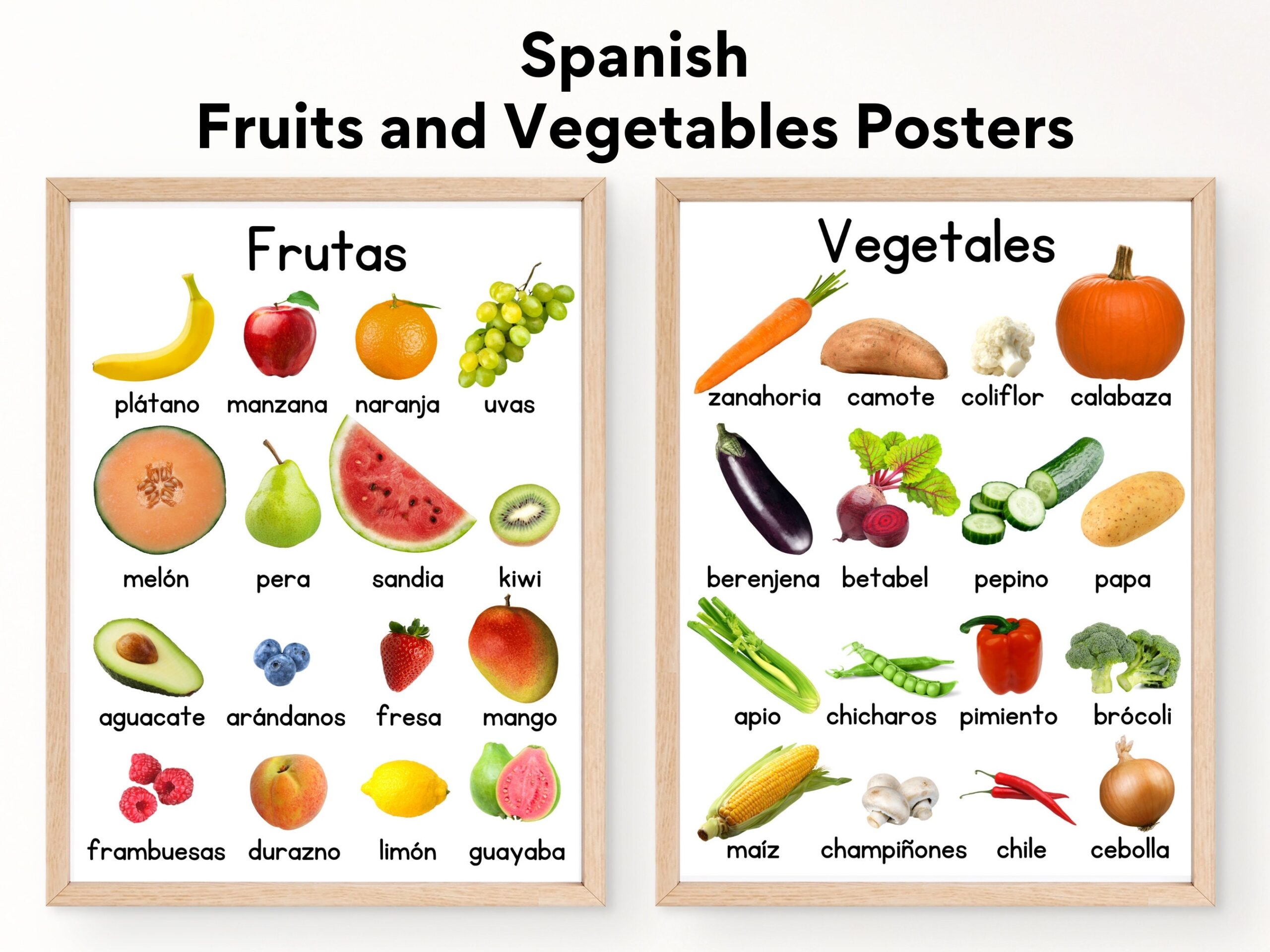 Educational Spanish Fruits And Vegetables Posters Food Montessori Bilingual Homeschool Spanish Fruits Digital Download Printable Etsy