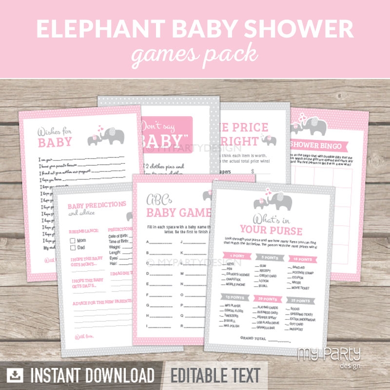 Elephant Girl Baby Shower Printable Baby Shower Games