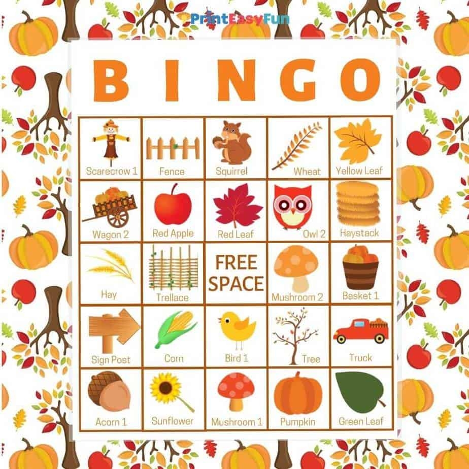 free printable autumn bingo games