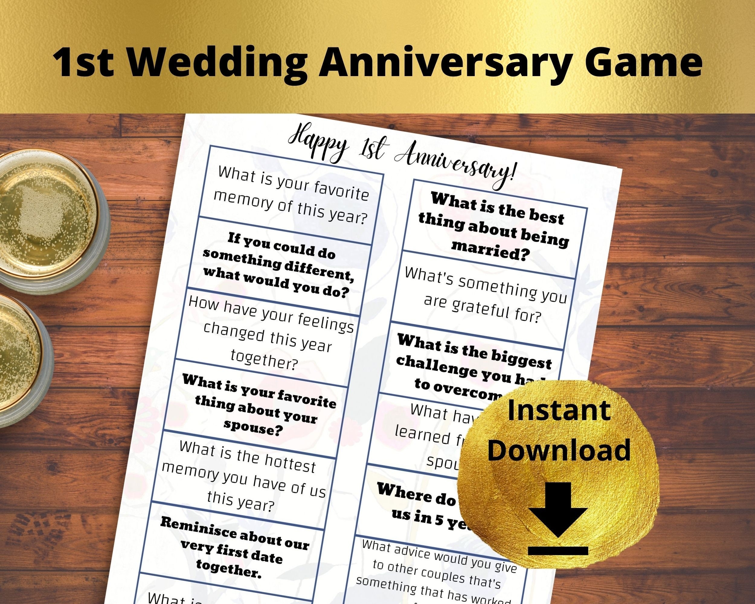 First Anniversary Game Wedding Anniversary Questions Celebrate 1st Anniversary Conversations Etsy
