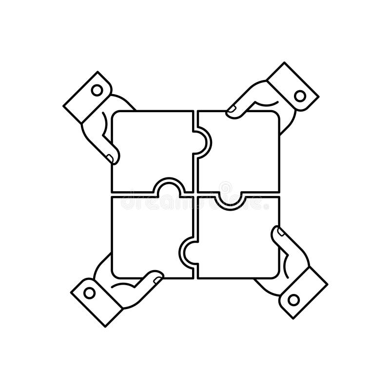 Four Puzzle Parts In 4 Hands Solving Problems Together Strategic Planning Design Teamwork Collaborative Cooperation Work Stock Vector Illustration Of Graphic Jigsaw 272820898