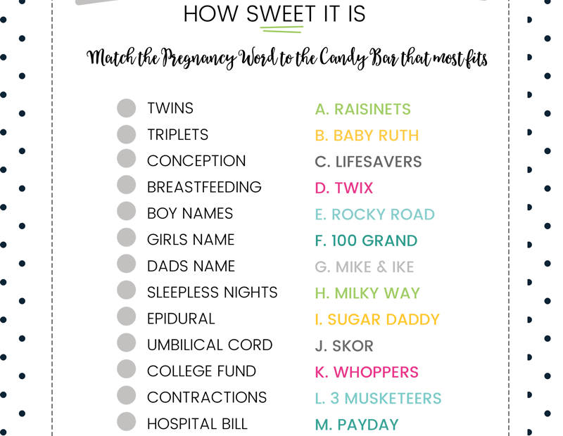FREE Baby Shower Candy Bar Game 4 Colors Lil Luna