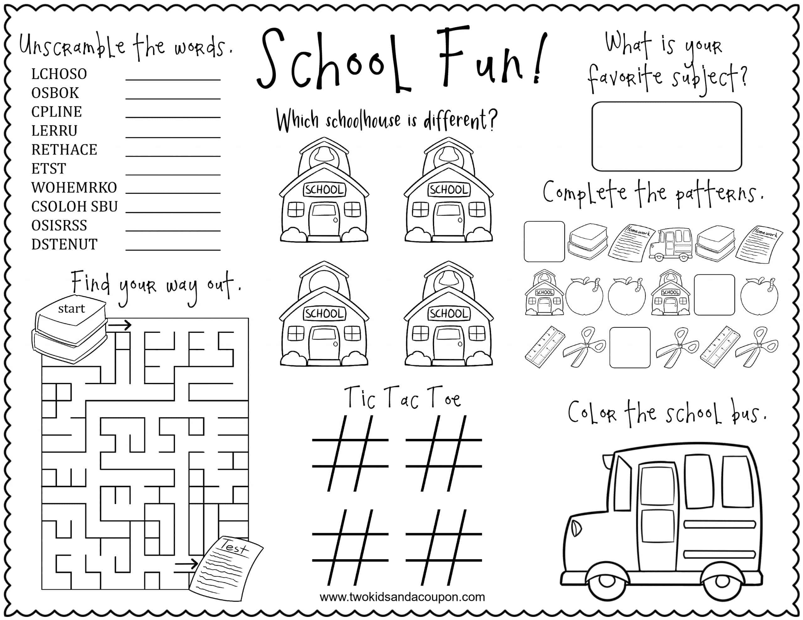 free printable back to school games for kids