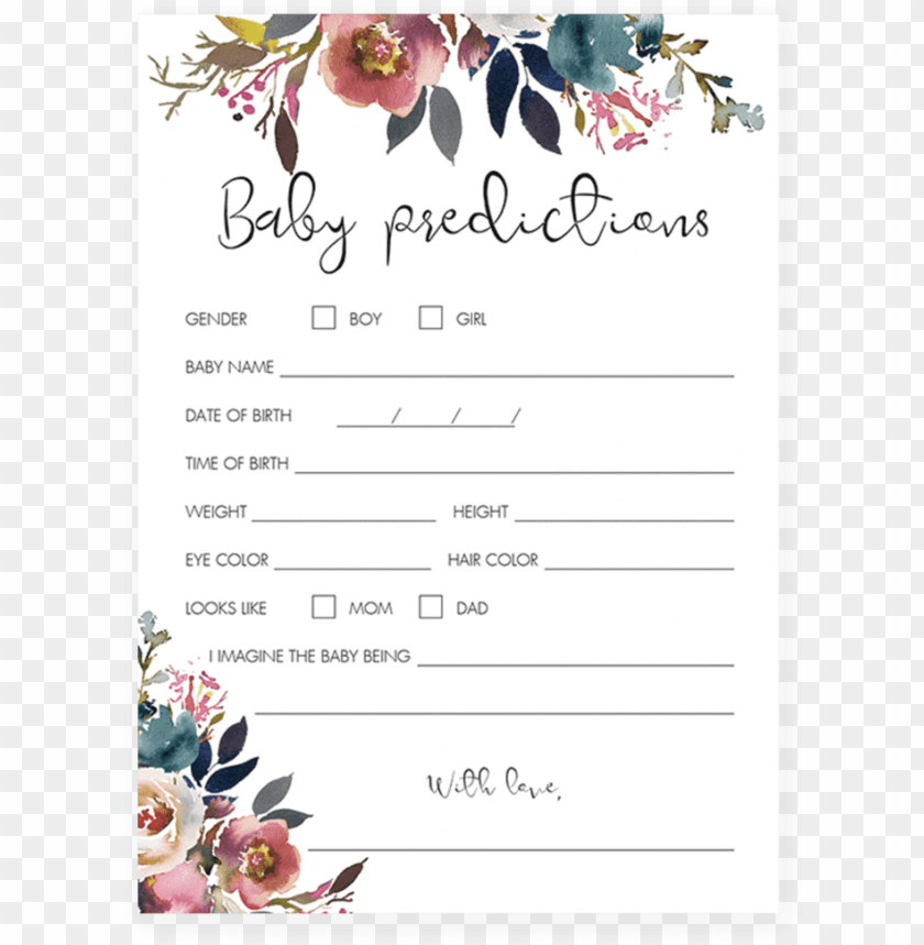 Free Download HD PNG Floral Watercolor Baby Predictions Game Printable By Printable Baby Prediction Game PNG Transparent With Clear Background ID 184764 TOPpng