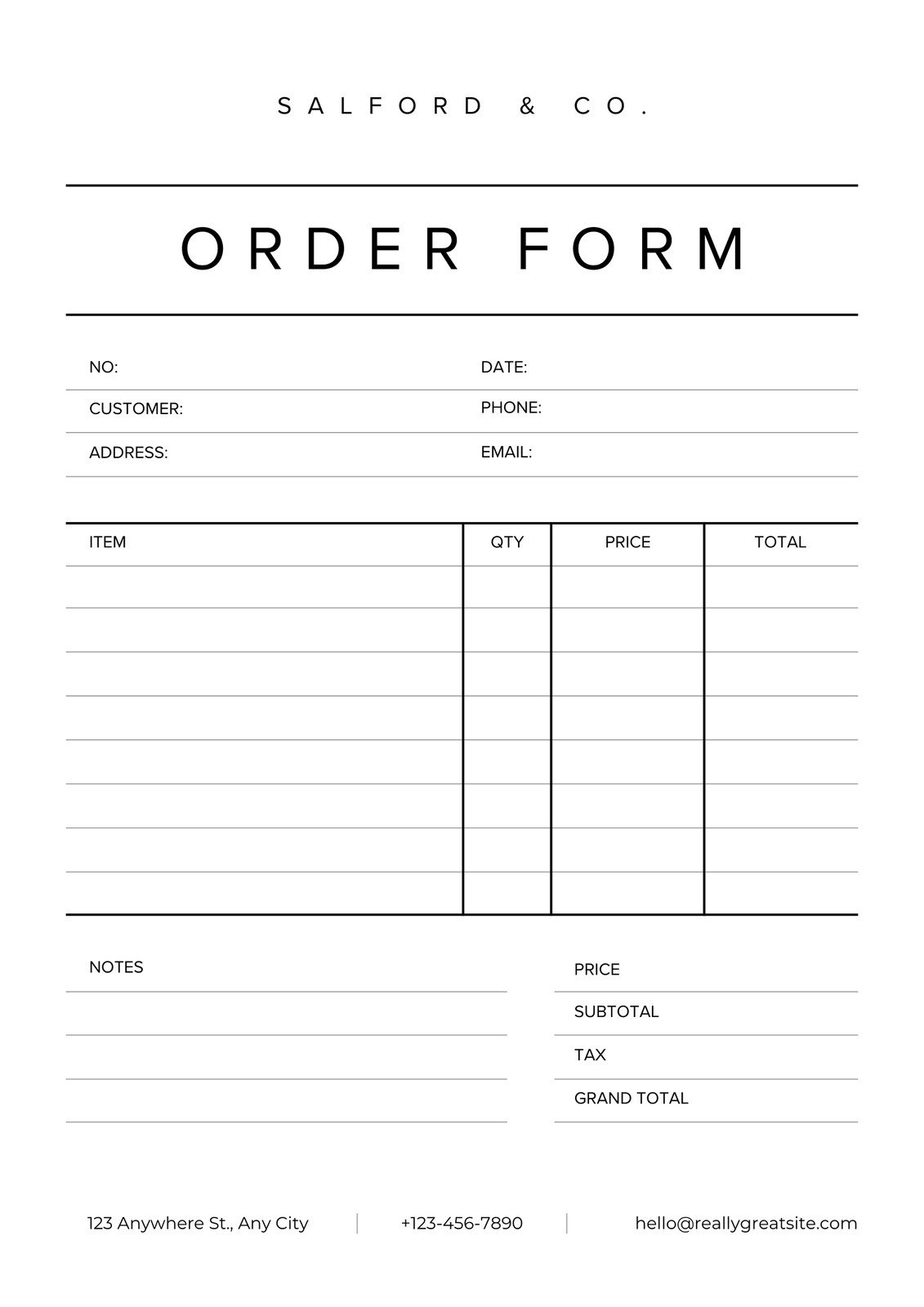 printable free craft order form template
