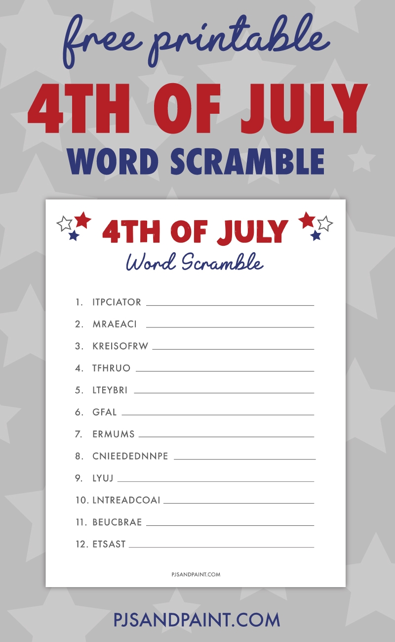 Free Printable 4th Of July Word Scramble Pjs And Paint
