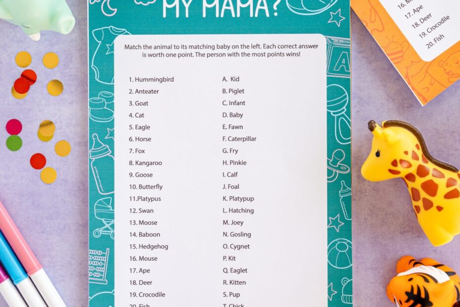Free Printable Baby Animal Baby Shower Games Play Party Plan