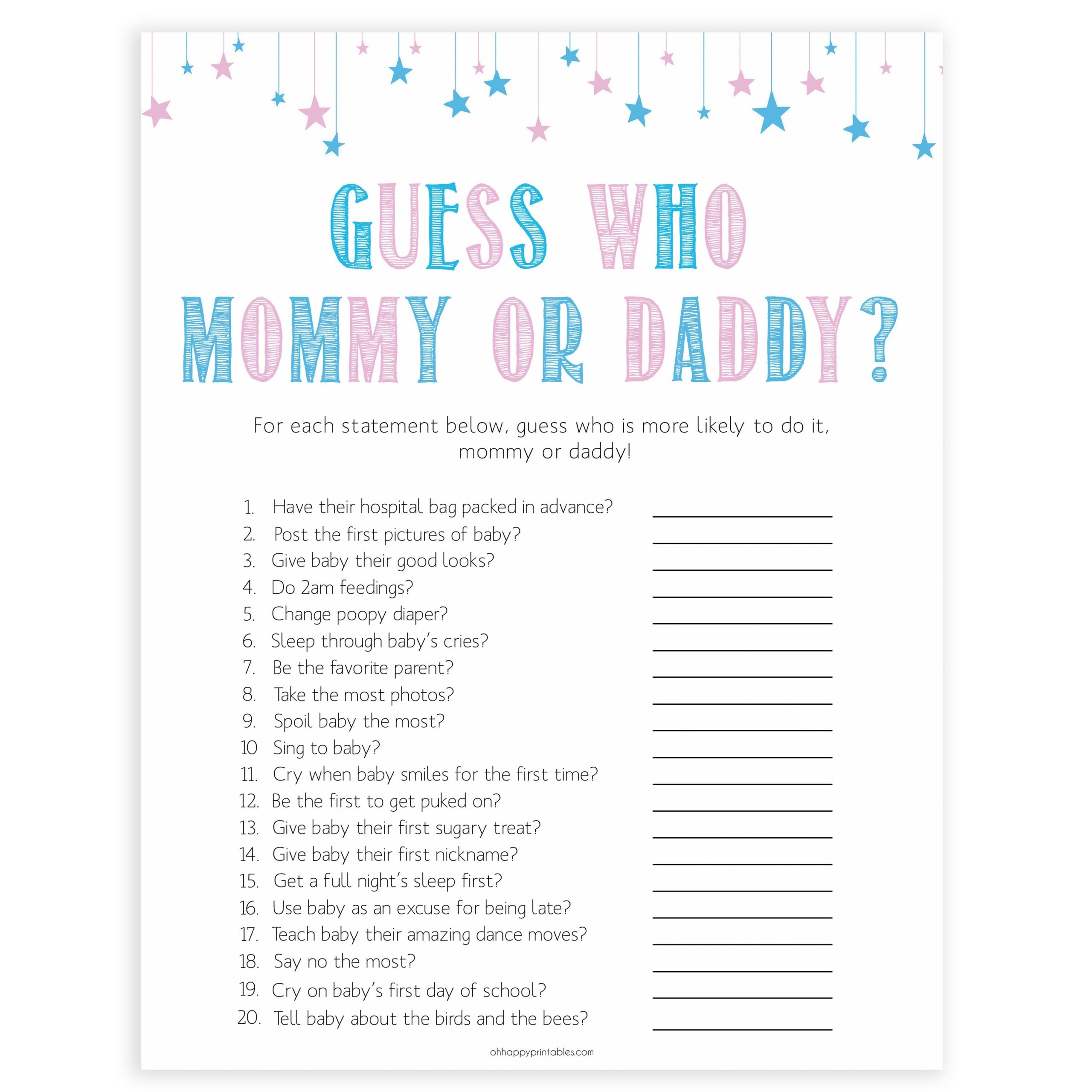 Free Printable Baby Shower Bingo Game For 24 Players Baby Shower Party Gender Reveal Blue Baby Shower Reception Activity Supplies 003 Bingo Cards