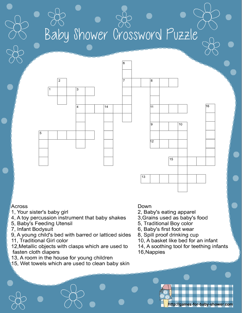 Free Printable Baby Shower Crossword Puzzle Game