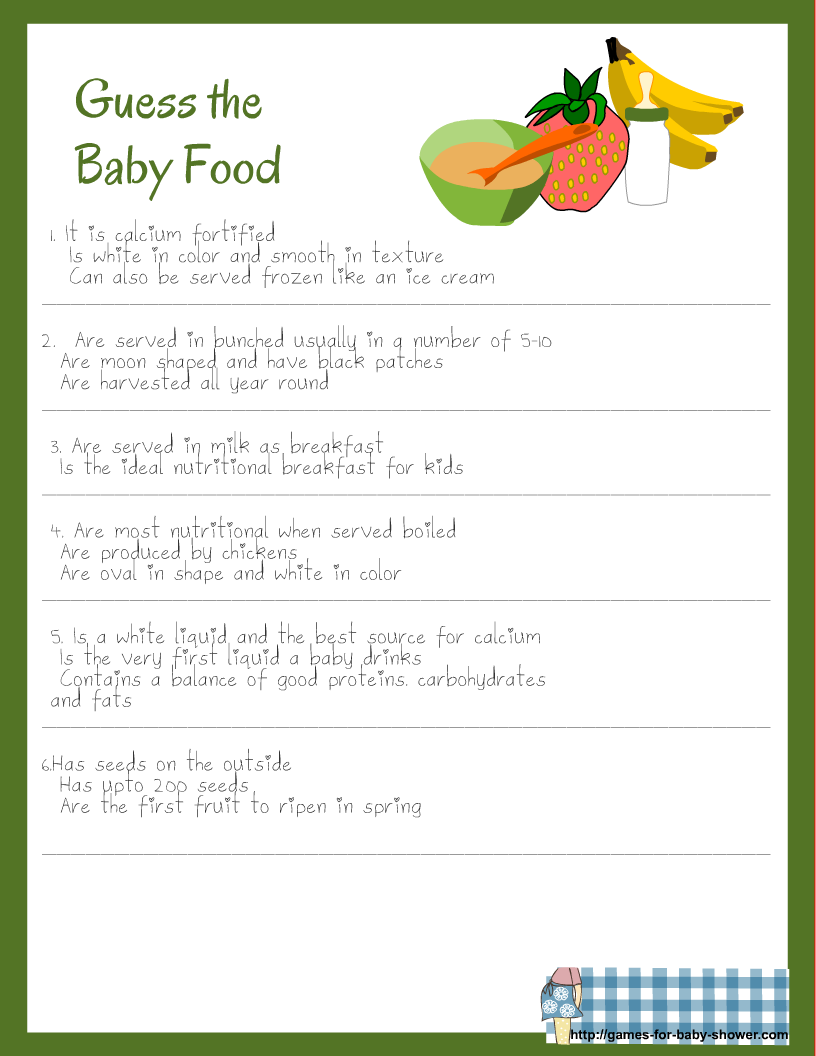 Free Printable Baby Shower Guess The Baby Food Game