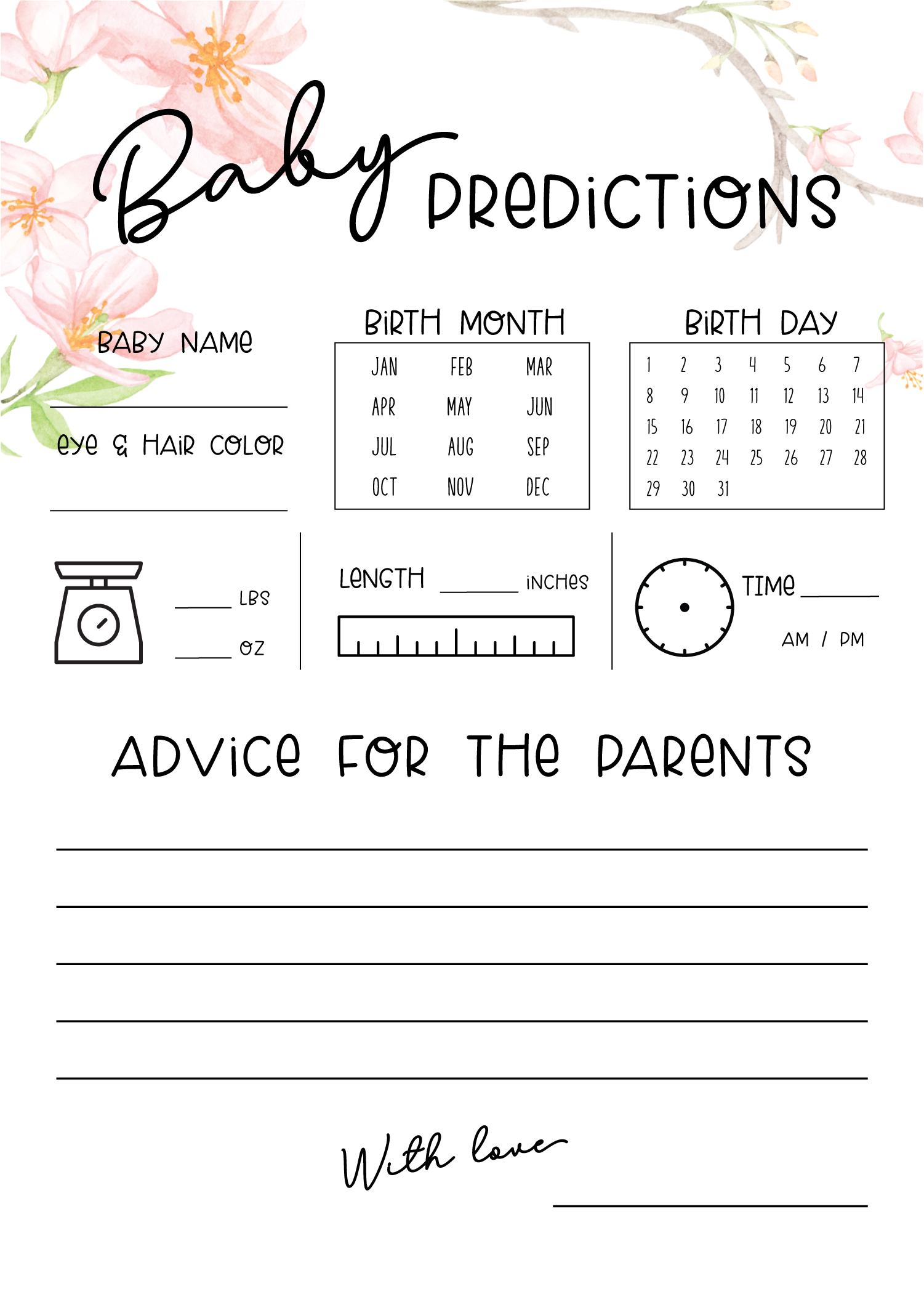 Free Printable Baby Shower Predictions U0026 Advice Cards