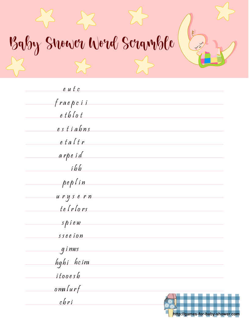 Free Printable Baby Shower Word Scramble Game
