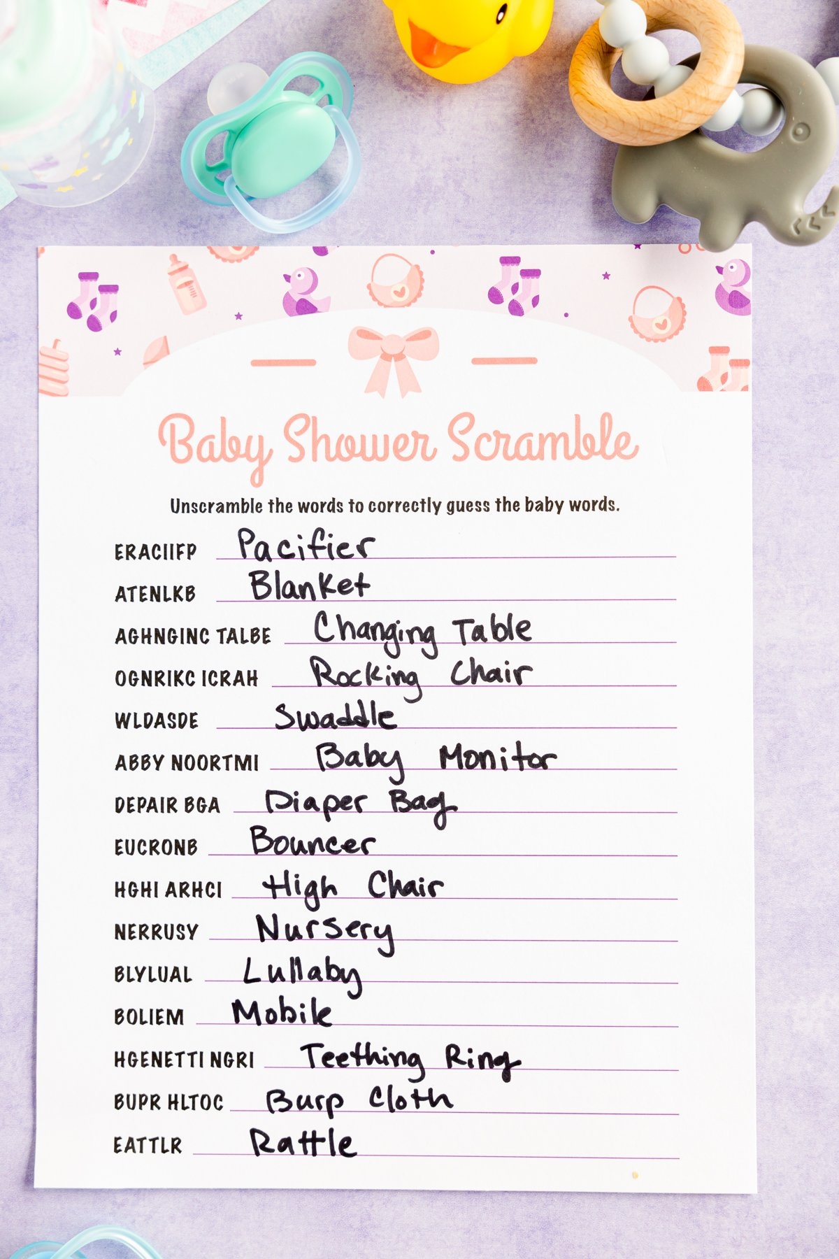 Free Printable Baby Shower Word Scramble Play Party Plan