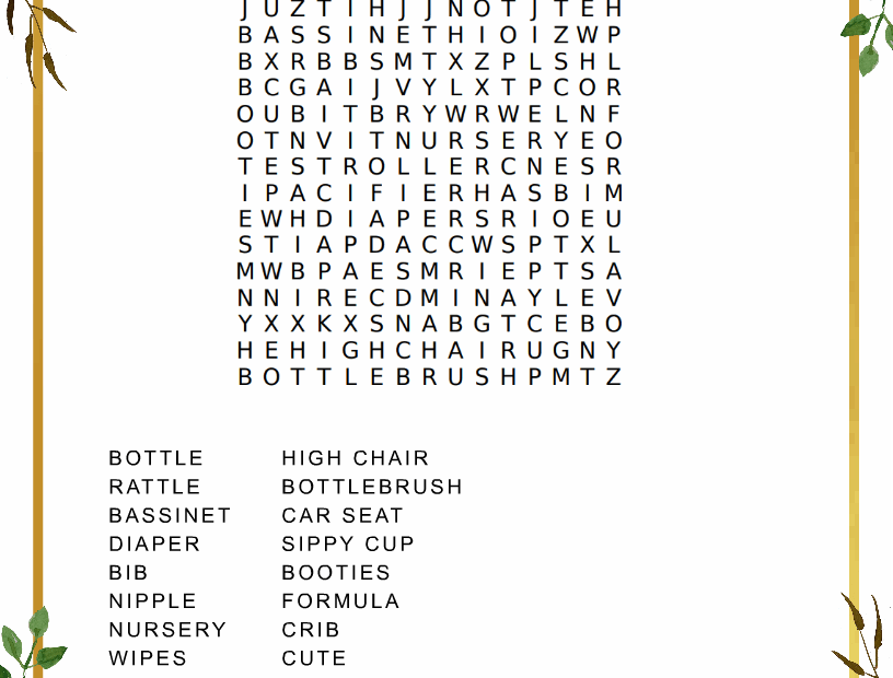 Free Printable Baby Shower Word Search Puzzle Game