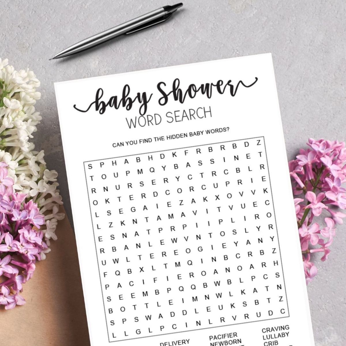 free printable baby shower games word find