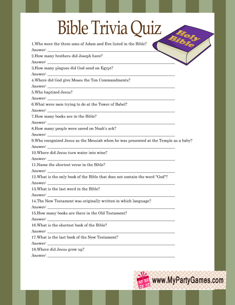 Free Printable Bible Trivia Quiz With Answer Key Worksheets Library