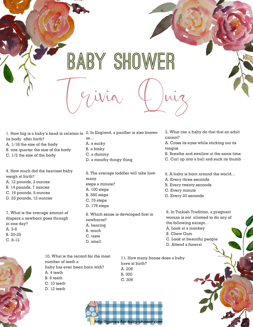 free printable baby shower games floral