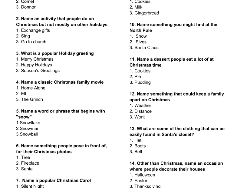 Free Printable Christmas Family Feud Game