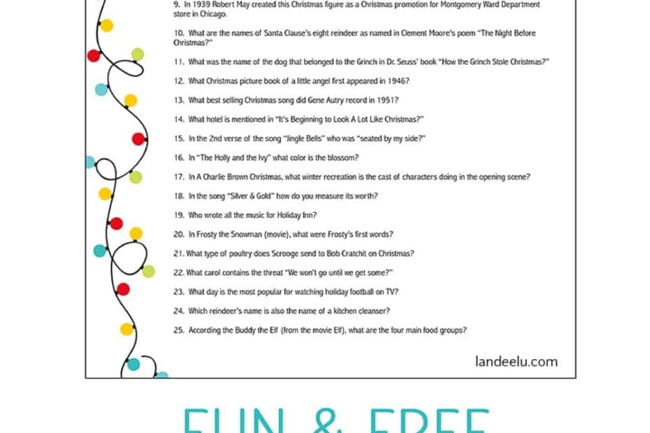 Free Printable Christmas Games With Answers For Adults Worksheets Library