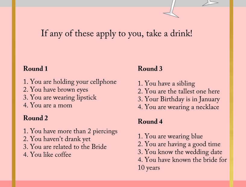 Free Printable Drink If Bridal Shower And Bachelorette Party Game