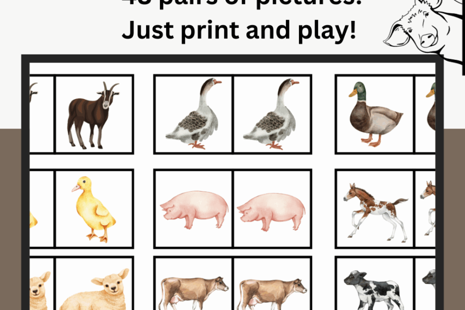 Free Printable Farm Animals Memory Matching Game
