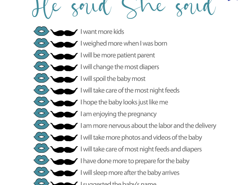 Free Printable He Said She Said Baby Shower Game
