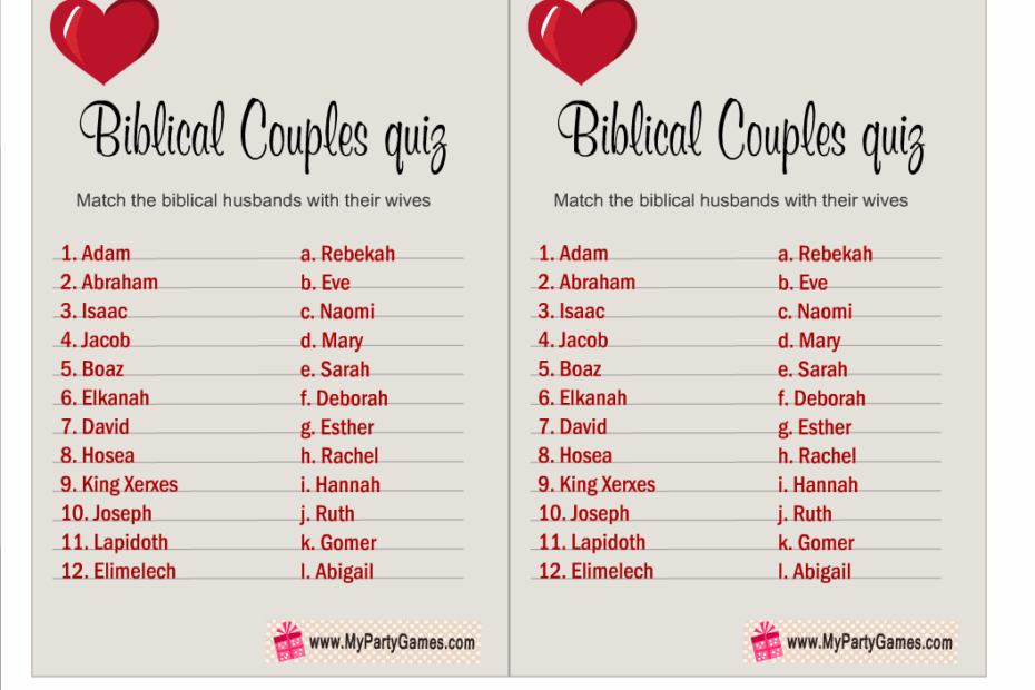 Free Printable Match The Biblical Couple Game