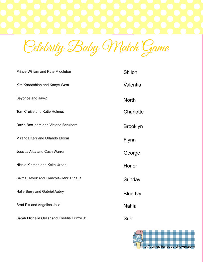 Free Printable Match The Celebrity Baby Name Game