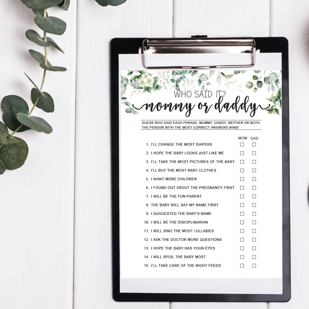 Free Printable Mommy Or Daddy Baby Shower Game 4 Designs Leap 