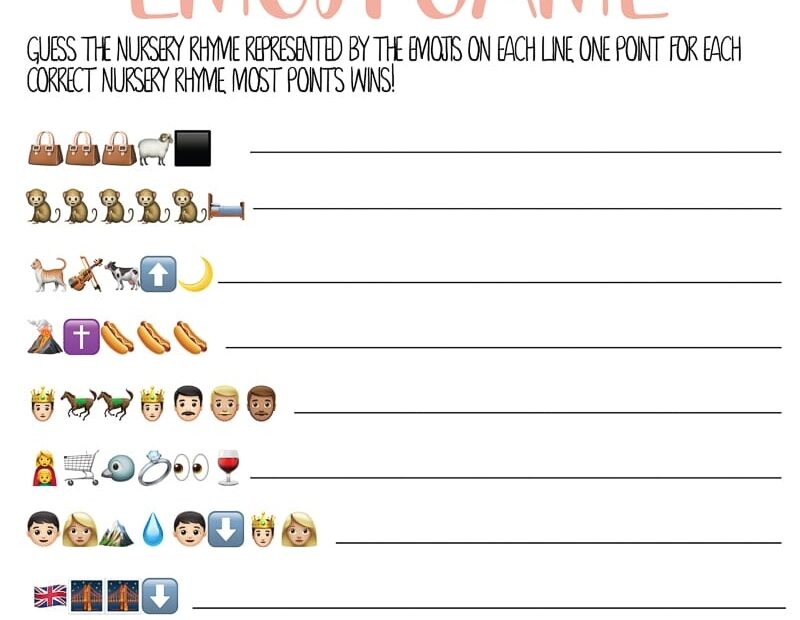 Free Printable Nursery Rhyme Baby Shower Emoji Game Play Party Plan